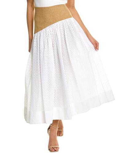 Tory Burch Honeycomb Eyelet Linen Burlap Skirt In White