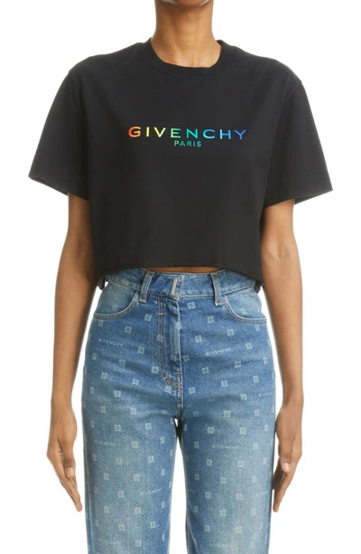 Givenchy Logo-embroidery Boxy-fit Cropped Cotton T-shirt In Black