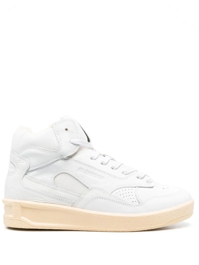 Jil Sander 30mm Basket Hi Leather & Mesh Sneakers In White