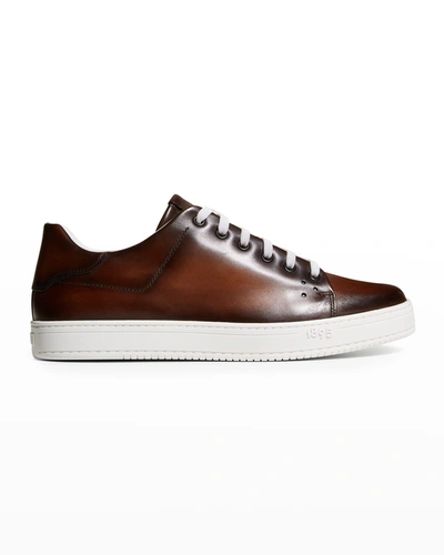 Berluti Men's Burnished Leather Low-top Sneakers In Cacao Intenso
