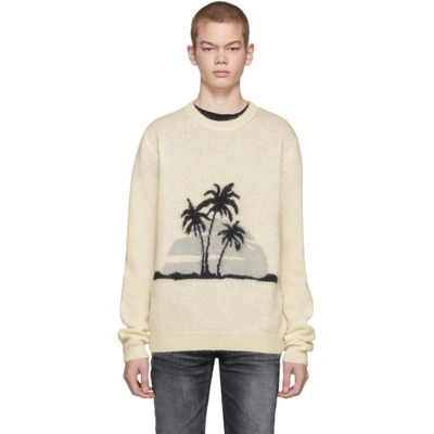 Saint Laurent Palm Tree-intarsia Mohair-blend Sweater - Cream In Neutrals