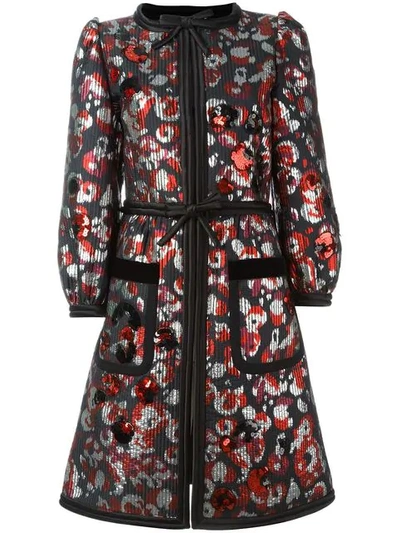 Marc Jacobs Warped Flower Sequin Jacquard Coat In Red