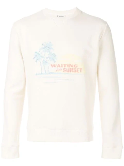Saint Laurent Waiting For Sunset Embroidered Sweatshirt In Ivory