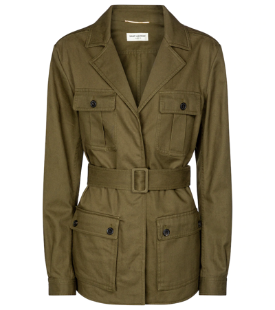 Saint Laurent Saharienne Belted Cotton And Ramie-blend Twill Jacket In Green