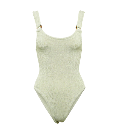 Hunza G Domino Crinkle-effect Swimsuit In Sage