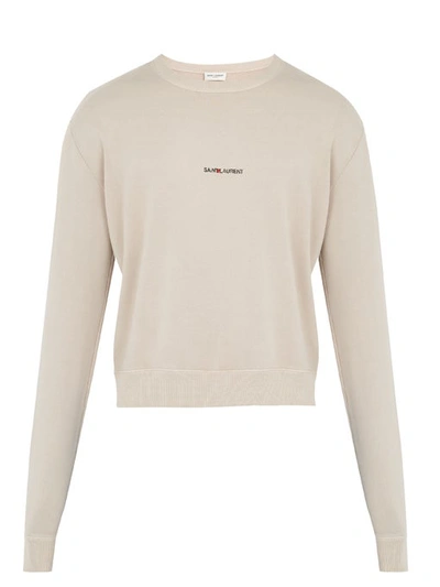 Saint Laurent Distressed-edge Crew-neck Sweater In Pink/purple