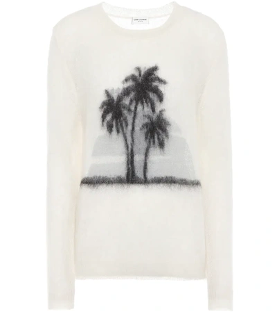 Saint Laurent Sunset Jacquard Mohair Pullover In Ivory