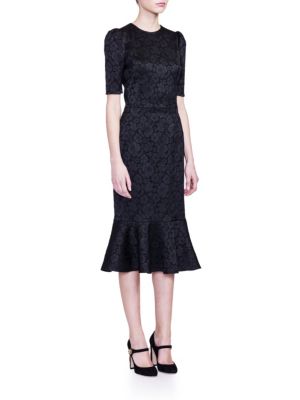 Dolce & Gabbana Floral Jacquard Flutter-hem Dress In Black | ModeSens