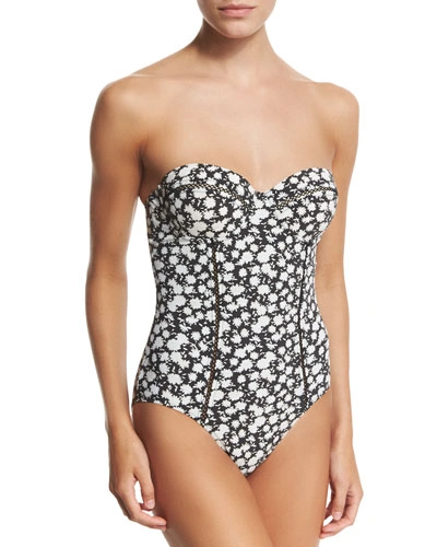 Tory Burch Orchard Printed Underwire One-piece Swimsuit, Black Orchid |  ModeSens