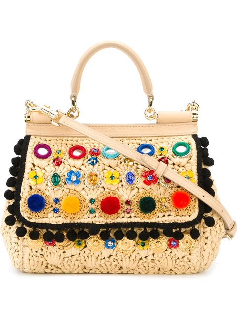 Dolce & Gabbana Miss Sicily Small Embellished Shoulder Bag In Eaturale ...