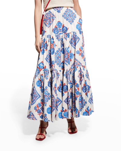 La Doublej Big Tiered Printed Cotton-poplin Maxi Skirt In Multi