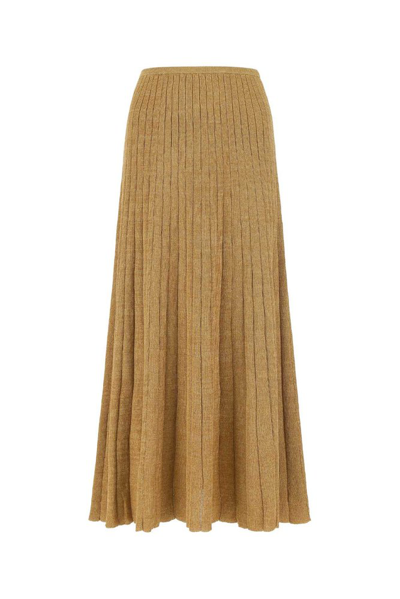 Tory Burch Ribbed-knit Cotton-blend Skirt In Autumn Sun Brown Sugar