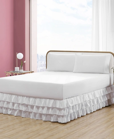 Betsey Johnson Solid Microfiber Ruffled Bedskirt, Queen Bedding In White