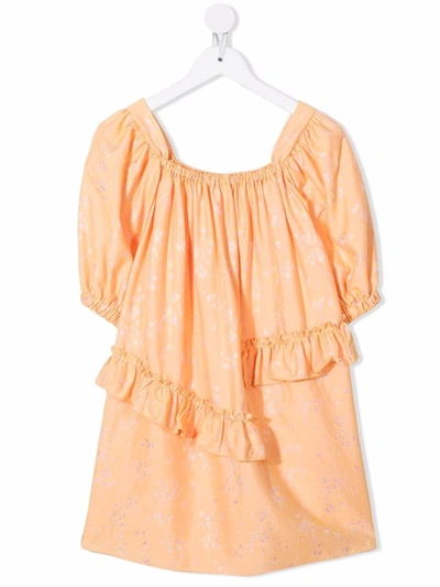 Andorine Kids' Floral Puff-sleeved Dress In Orange