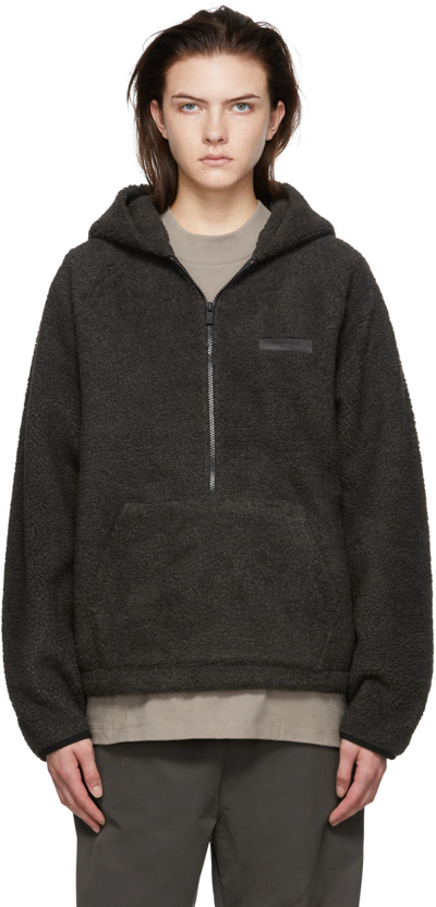 Essentials Black Polyester Hoodie In Iron