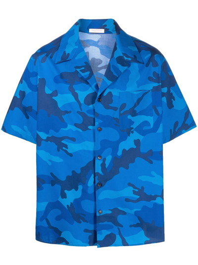 Valentino Camouflage Print Short-sleeved Shirt In Blue