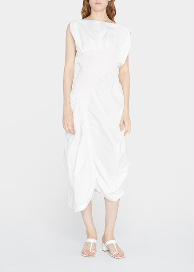 Issey Miyake Wavelet Pleated Asymmetric Midi Dress In White