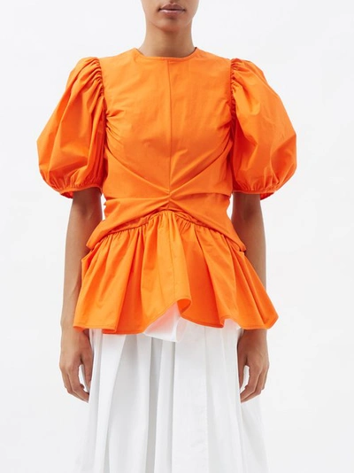 Cecilie Bahnsen Faith Puff-sleeve Cotton-poplin Top In Orange