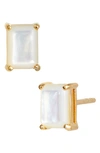 Savvy Cie Jewels Vermeil Sterling Silver Emerald Cut Cz Box Stud Earrings In Moonstone - June