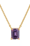 Savvy Cie Jewels Vermeil Emerald Cut Cz Birth Stone Box Cut Necklace In Amethyst - February