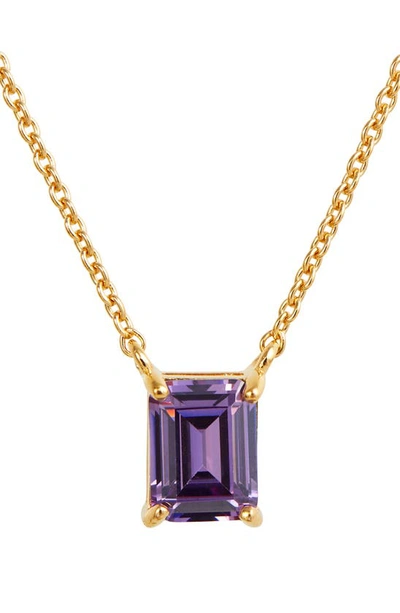 Savvy Cie Jewels Vermeil Emerald Cut Cz Birth Stone Box Cut Necklace In Amethyst - February