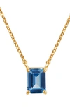 Savvy Cie Jewels Vermeil Emerald Cut Cz Birth Stone Box Cut Necklace In Blue Topaz - December