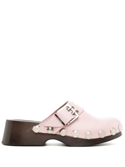 Ganni Stud-detail Leather Mules In Pink