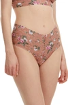 Hanky Panky Floral-print Lace Thong In Terracotta Rose