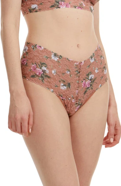 Hanky Panky Floral-print Lace Thong In Terracotta Rose