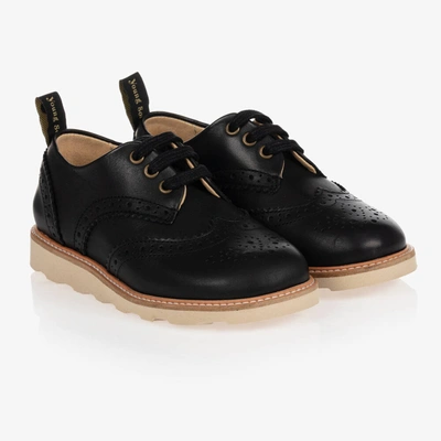 Young Soles Black Leather Brogue Shoes