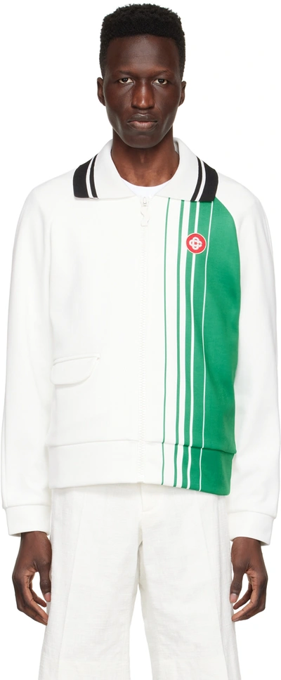 Casablanca Green And White Zipped Jumper In Multicolor