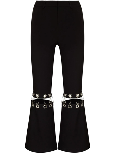 Yueqi Qi Safety Pins Cropped Flared Trousers In Black