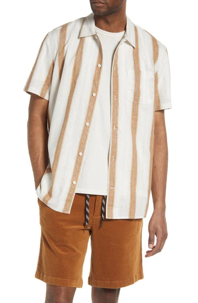 Treasure & Bond Stripe Short Sleeve Linen & Cotton Button-up Shirt In Pink- Yellow Sandstone Stripe
