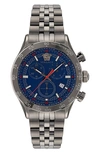 Versace Men's Hellenyium Chrono Ip Gunmetal Bracelet Watch, 44mm In Gray+blue