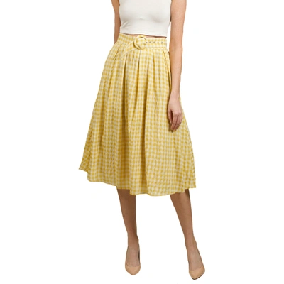 Nikki Lund Gingham Belted High Waist Pleated A-line Skirt In Yellow