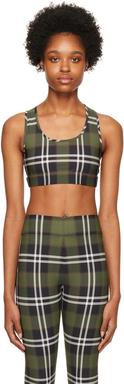 Burberry Immy Check Printed Jersey Crop Top In Green