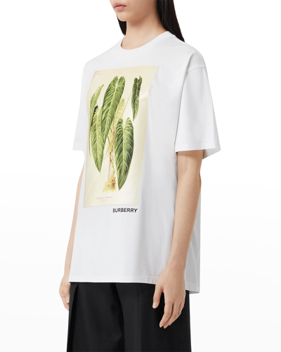 Burberry Botanical Sketch Print Cotton Oversized T-shirt In White