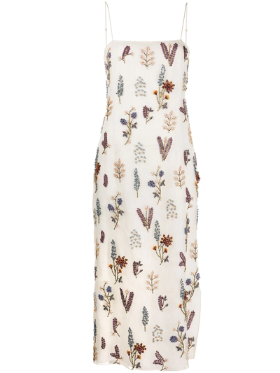 Adam Lippes Cami Beaded Floral-embroidered Midi-dress In Floral Multi