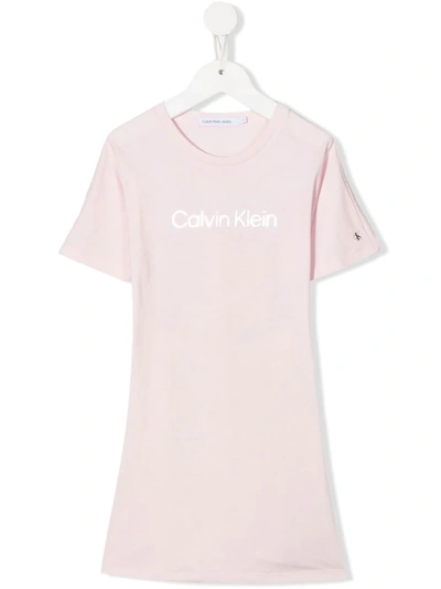 Calvin Klein Kids' Logo-print T-shirt Dress In Pink