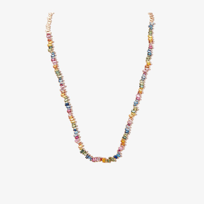 Suzanne Kalan Rose Gold And Rainbow Sapphire Fireworks Tennis Necklace In Pink