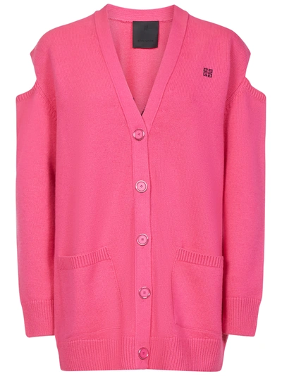 Givenchy Cutout Intarsia Wool And Cashmere-blend Cardigan In Pink Black