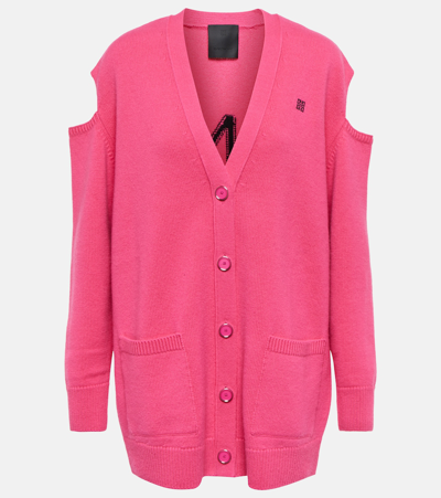 Givenchy Cutout Intarsia Wool And Cashmere-blend Cardigan In Pink Black