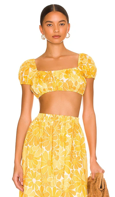 Faithfull The Brand Harlow Cropped Floral-print Linen Top In Canaria Floral - Marigold