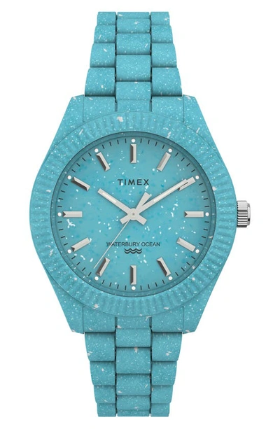 Timex Waterbury Ocean Recycled Plastic Bracelet Watch, 37mm In Blue/ Blue/ Blue