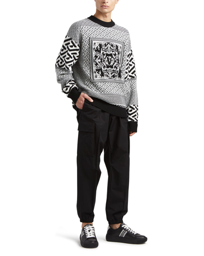 Versace Men's Silver Baroque, Fuchsia And Tawny Informal Cotton Poplin Pants In Black