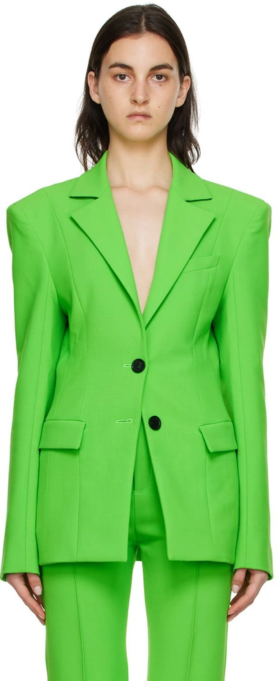 Kwaidan Editions Padded-shouldered Single-breasted Woven Jacket In Neon Green