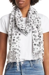 La Fiorentina Star Print Twisted Fringe Scarf In Black Combo