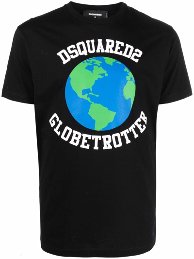 Dsquared2 Globetrotter Graphic-print Cotton-jersey T-shirt In Black