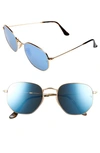 Ray Ban 54mm Hexagonal Flat Lens Sunglasses In Gold/ Blue