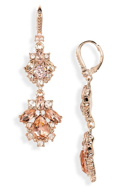 Marchesa Crystal Cluster Double Drop Earrings In Rose Gold/ Rose/ Silk